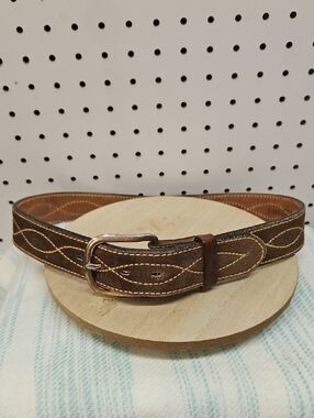 Lyntone Kids Dark Brown Embroidered Leather Belt with Buckle